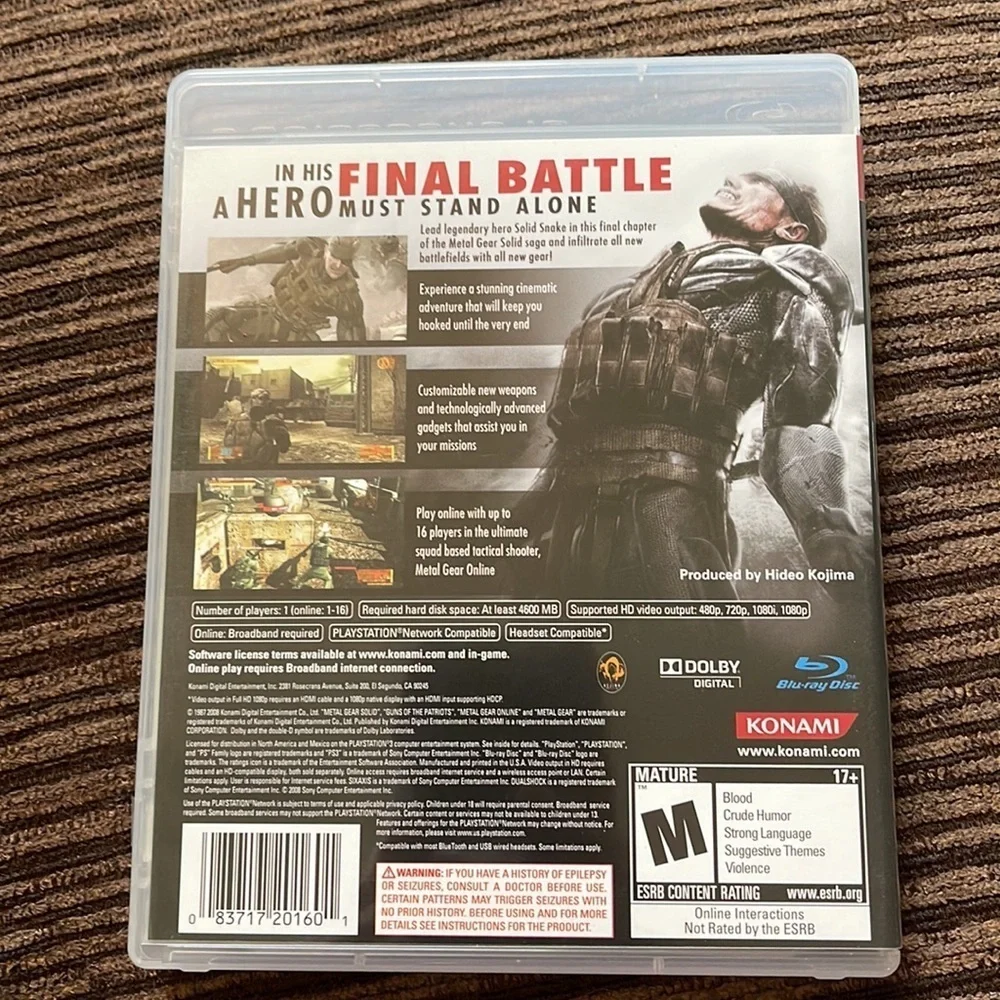 Play station 3 Konami metal gear solid 4 guns of the patriots
